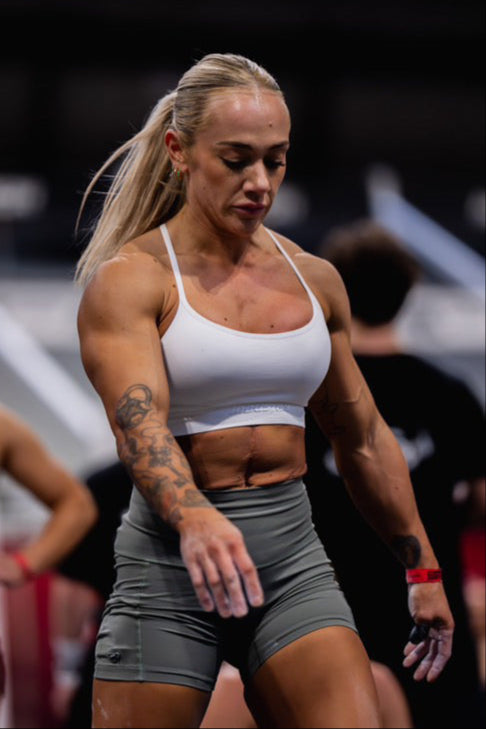 georgia rose wearing team industry bra and shorts for crossfit