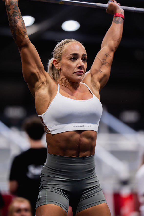 georgia rose wearing team industry bra and shorts for crossfit